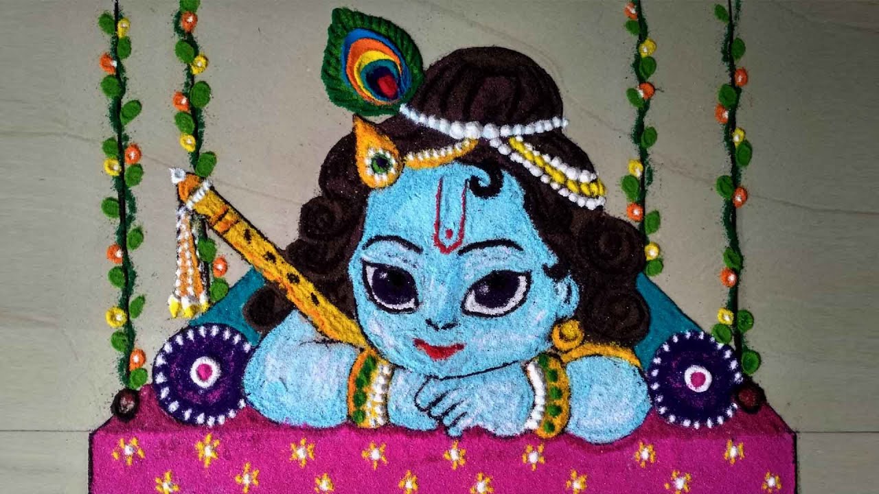 Beautiful janamshtmi festival krsihna rangoli design by rrr