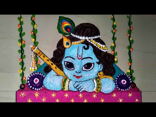 Beautiful janamshtmi festival krsihna rangoli design by rrr