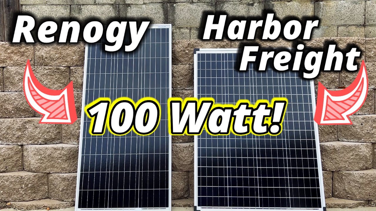 Watch video Renogy 100 Watt Solar panel VS Harbor Freight 100 Watt Solar panel Now Renogy 100 Watt Solar panel VS Harbor Freight 100 Watt Solar panel