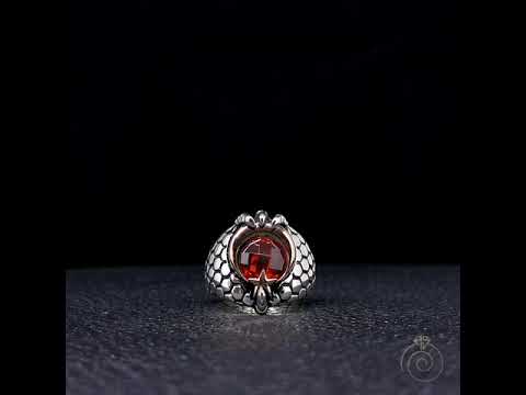 Mens Ruby Muslim Crescent Ring Claw Design Handmade Silver Jewelry