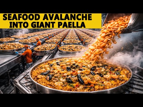 Inside the 170,000 LB Paella Factory in SPAIN – From Fresh Seafood to Iconic Spanish Paella