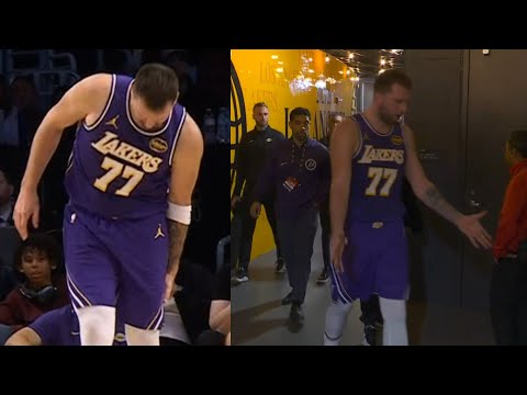 Luka Doncic frustrated walking to locker room after hamstring injury vs 76ers