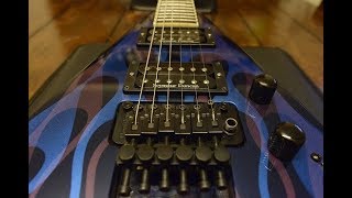 Video thumbnail for JACKSON USA KING V BLUE GHOST FLAMES FLYING V GUITAR FLOYD ROSE SEYMOUR DUNCAN PICKUPS UP CLOSE by Essex Recording Studios