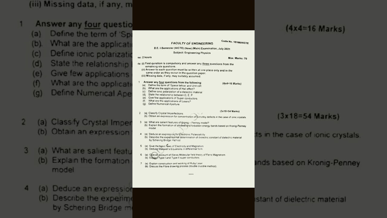 BE | 1st Sem | Engineering physics | July 2021 Question paper #education #exam