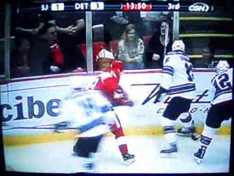 Pavel Datsyuk pushes around Sharks on 02 25 2009