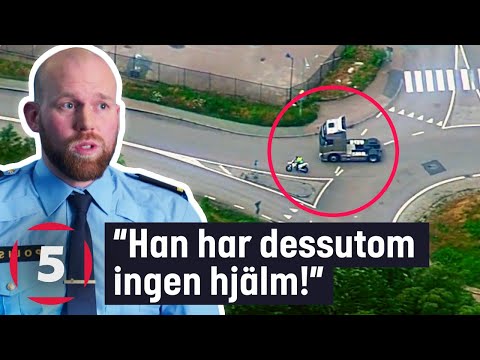 Adrenalin-junkie på MC vill bli jagad av polisen! | Fångat på polisens kamera | Kanal 5 Sverige