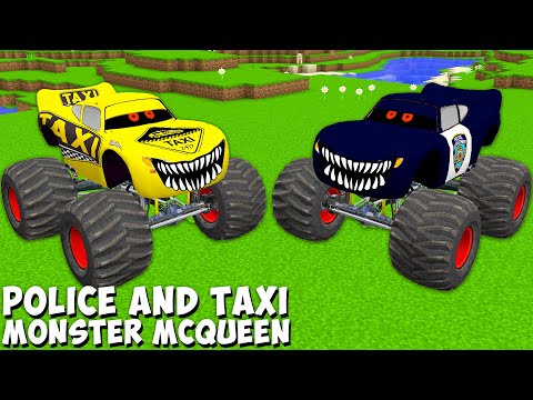 I Found MONSTER TAXI MCQUEEN EXE and POLICE MONSTER MCQUEEN EXE in Minecraft Gameplay Animation