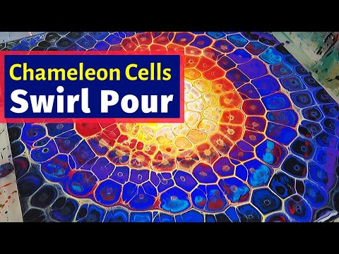 Chameleon Cells Swirl Pour - with BLACK!😎 Galaxy or Tie-Dye effect! Acrylic Pour Painting Technique