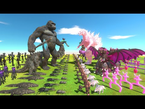 Pink War - Pink Gojira VS Dark Team - Animal Revolt Battle Simulator