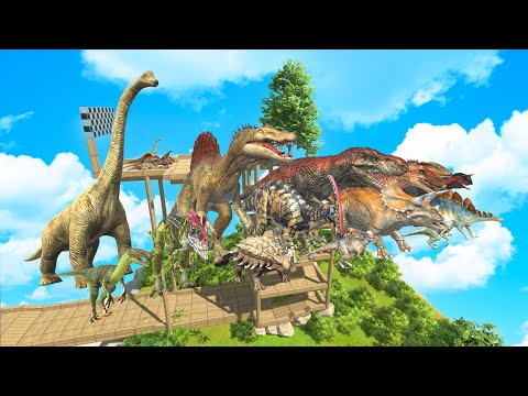 DINOSAURS TEAMS SPEED RACE CHAMPIONS DOWN ESCALIER ROAD - Animal Revolt Battle Simulator