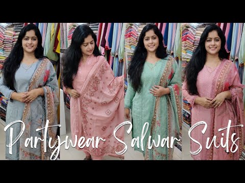 Salwar Suits Partywear Collection - Cotton and Muslin Sets with Organza Dupatta@TrendzAlappuzha