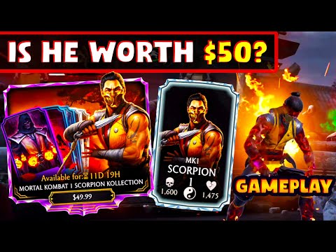 MK Mobile. I Bought MK1 Scorpion So You Don't Have To! Gameplay + Review. BUGGED COMBO? Worth It?