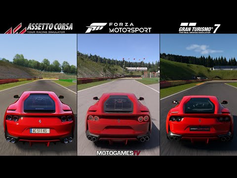 Assetto Corsa vs Forza Motorsport (2023) vs Gran Turismo 7 - Ferrari 812 Superfast at SPA