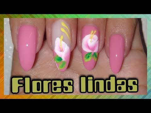DECORACION DE UÑAS FLORES BLANCO Y ROSADO ♥♥♥ NailArt By Andy