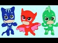 Making PJ Masks Catboy, Owlette, and Gekko Play Doh Superhero Statues!
