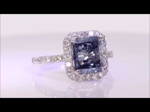 3.68 ctw Lab Grown Blue Diamond Engagement Ring - Radiant Cut | BigDiamondsUSA