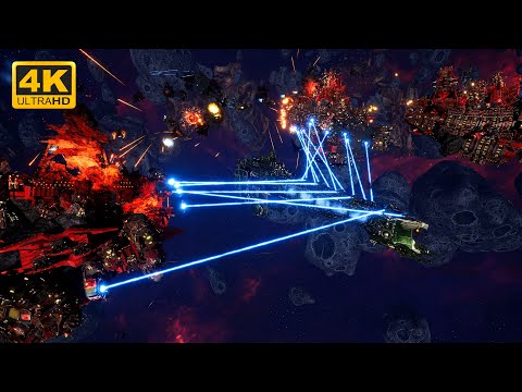 Dark Angels vs Orks - Veritatem Imperialis Mod - 4K Quality - Battlefleet Gothic Armada 2