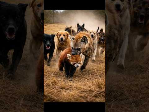 Red Panda Cries in Panic After Hyena Snatches Her Cub — Dogs Rush to Rescue
