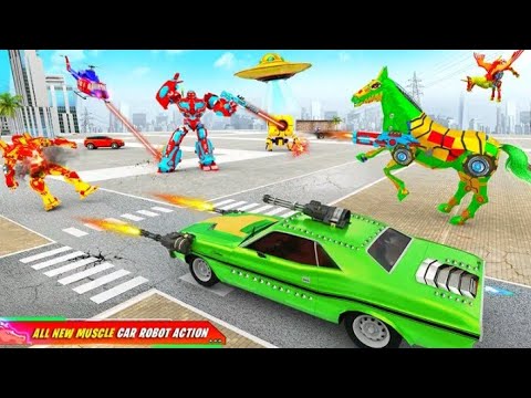 flying Muscle car robot transform horse robot game 2021