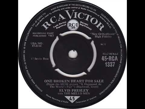 UK New Entry 1963 (45) Elvis Presley with The Mello Men - One Broken Heart For Sale