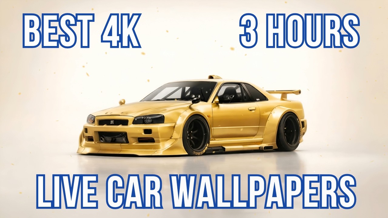 Gold Nissan GT-R R34 4K | Clean White Live Wallpaper (3 Hours Ambient Background)