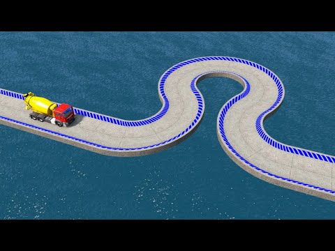 Impossible C Shape Bridge Crossing Cars Vs Deep Water - BeamNG.Drive