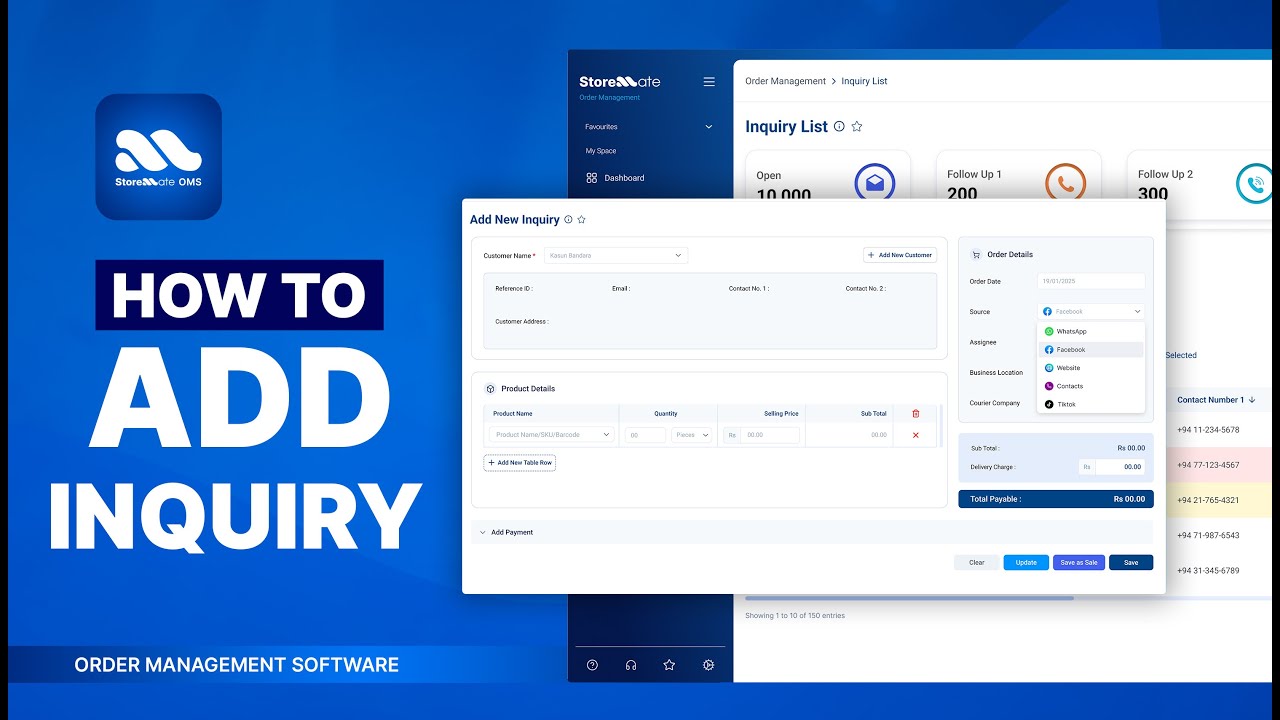 Storemate OMS course — How to Add Inquiry