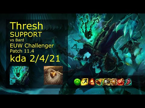 Thresh Support vs Bard - EUW Challenger 2/4/21 Patch 11.4 Gameplay