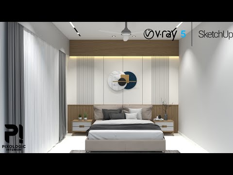 Modern Bedroom Interior Design  | Sketchup tutorial | Vray 5 Sketchup |  Pixologic Interior