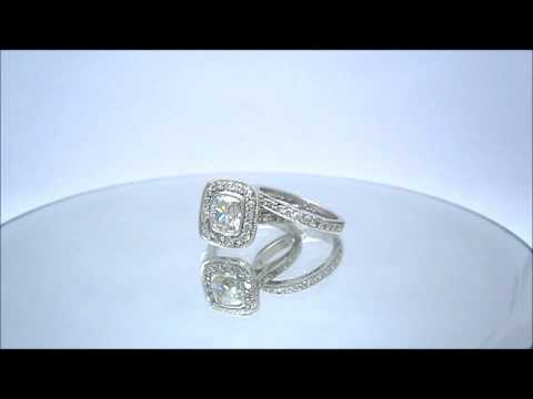18K WHITE GOLD CUSHION CUT DIAMOND ENGAGEMENT RING AND BAND BEZEL SET 1.62CTW - KNR INC - 274