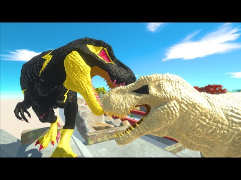 BLACK FLASH T-REX VS SANDMAN T-REX DEATH RUN CASTLE WITH HP BAR-Animal Revolt Battle Simulator