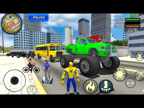 Spider Rope Hero Gangster Crime - Monster Truck & School Bus Driving - Android Gameplay