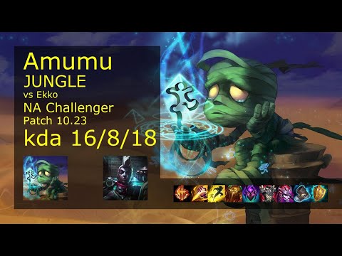 Amumu vs Ekko Jungle - NA Challenger 16/8/18 Patch 10.23 Gameplay