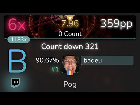 [7.96⭐Live] badeu | t+pazolite - Count down 321 [0 Count] 90.67% {#1 359pp 6❌} - osu!
