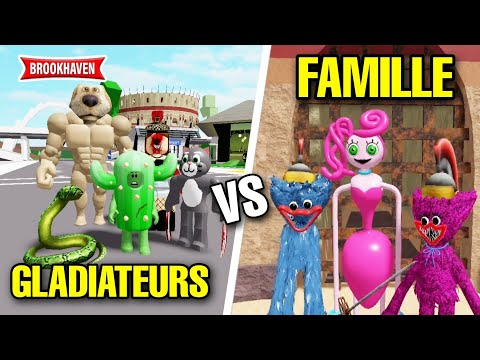 CACTUS AND THE GLADIATORS VS. THE HUGGY WUGGY FAMILY! ROBLOX - BROOKHAVEN RP