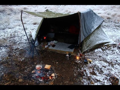 winter camping 河原で焚き火料理 米軍テントでソロキャンプ