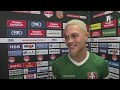 Joël Zwarts geniet van zijn winnende goal bij FC Volendam-FC Dordrecht (3-4)