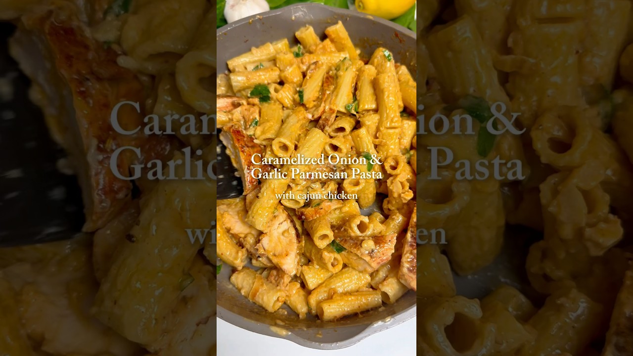 Creamy Caramelized Onion & Garlic Parmesan Pasta with Cajun Chicken  (Recipe in Comments)