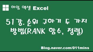 (하임 엑셀 51강) 순위(등수) 구하기 두 가지 방법(RANK함수, 정렬)