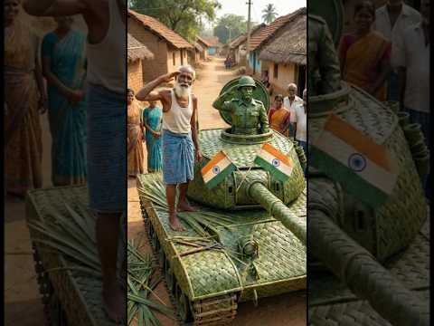 Indian Soldier and Tank made from palm leaves | mini wooden toys | wood crafting #ai #cow #craft