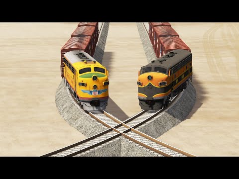 Trains Vs Impossible Overlapping Rails Tracks Crossing - BeamNG.Drive
