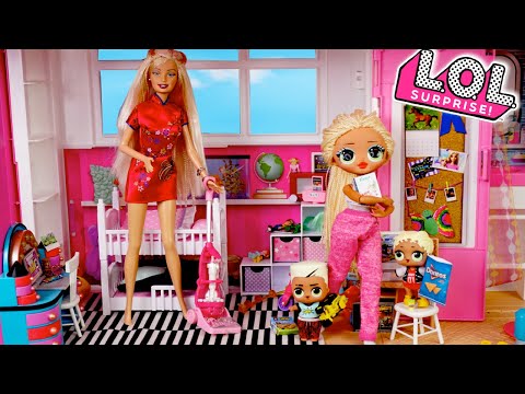 Barbie LOL Family Stay Home School & Cleaning Morning Routine with