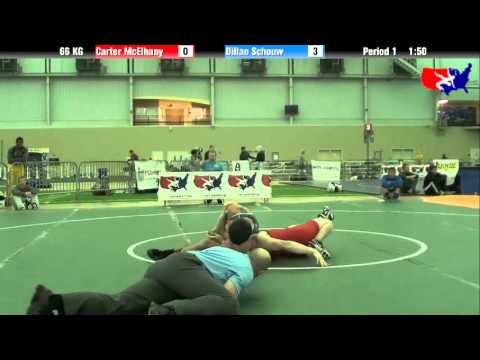 Carter McElhany vs. Dillan Schouw at 2013 ASICS University Nationals - GR