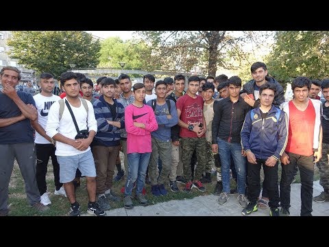 Many Afghan migrants meet in a park in central Belgrade