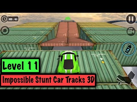 Impossible Stunt Car Tracks 3D new green car Level 11 : Stunt Driving GamePlay