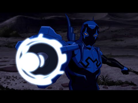 Blue Beetle using laser blasters