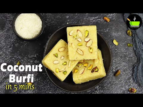 Coconut Burfi in 5 mins | Instant Coconut Burfi | Easy Coconut Barfi made with condensed milk