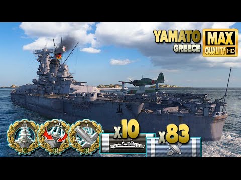Battleship Yamato in action on map Greece - World of Warships