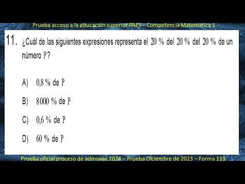 #PAES Matemáticas - Pregunta 11 - Prueba Proceso de admisión 2024 - Rendida Diciembre 2023