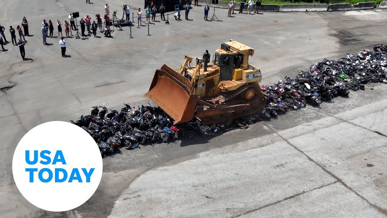 Bulldozers crush illegal motorbikes, scooters in NYPD operation